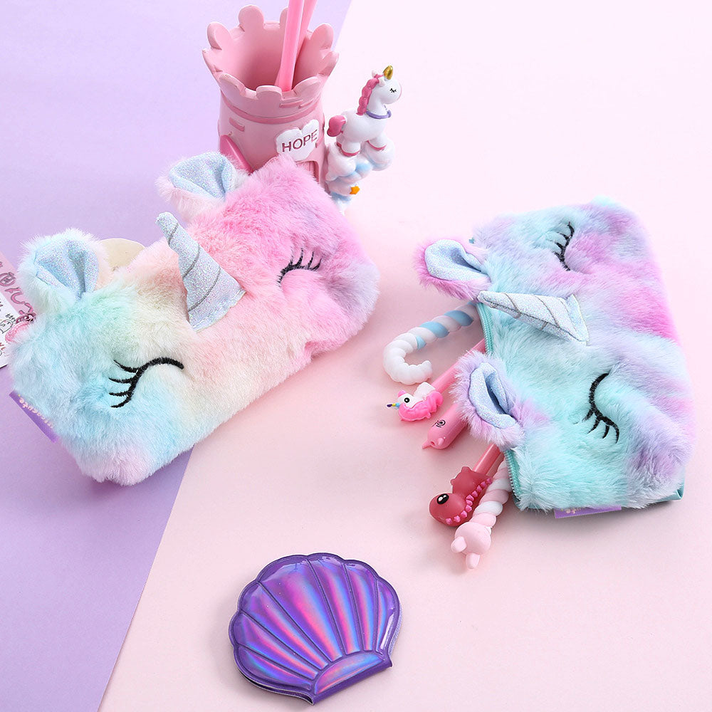 Plush Unicorn Pen Pouch – Rainbow