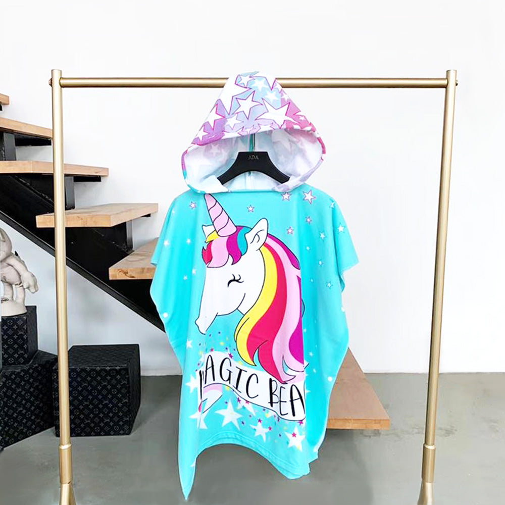 Blue Unicorn Magic Beach Hoodie Towel